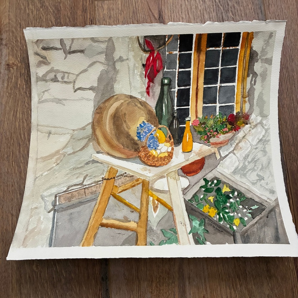 Perouges Auberge Still Life 2020 Warren C Plauche Original Watercolor Painting